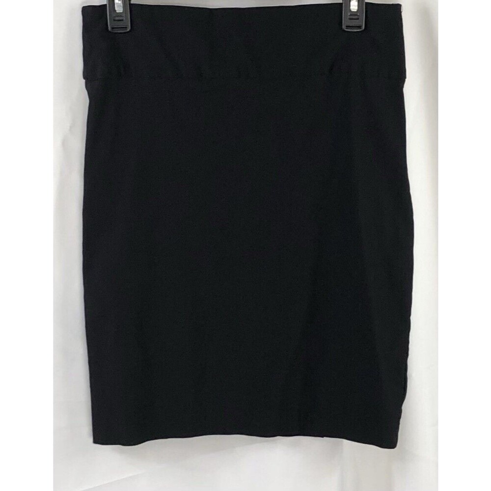 Body Central Straight Skirt L Blk Knee Length Ruched Slit 30”W Career Work